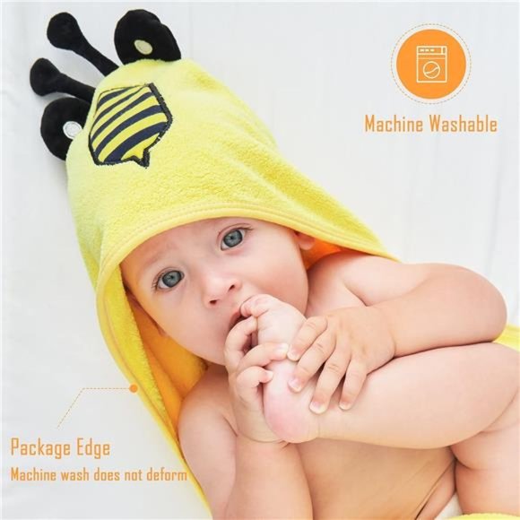 NEW 2 Baby Bath Hooded Towels and 8 Washcloths - Yellow Bee and Grey Elephant - Picture 6 of 7